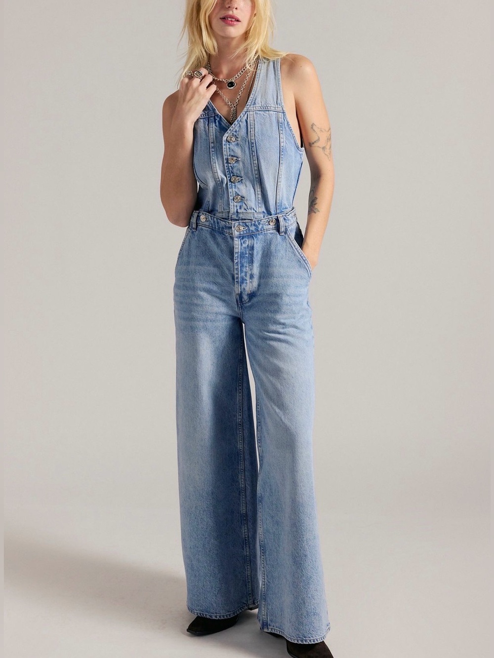 NWT Free people better together convertible denim jumpsuit size 28